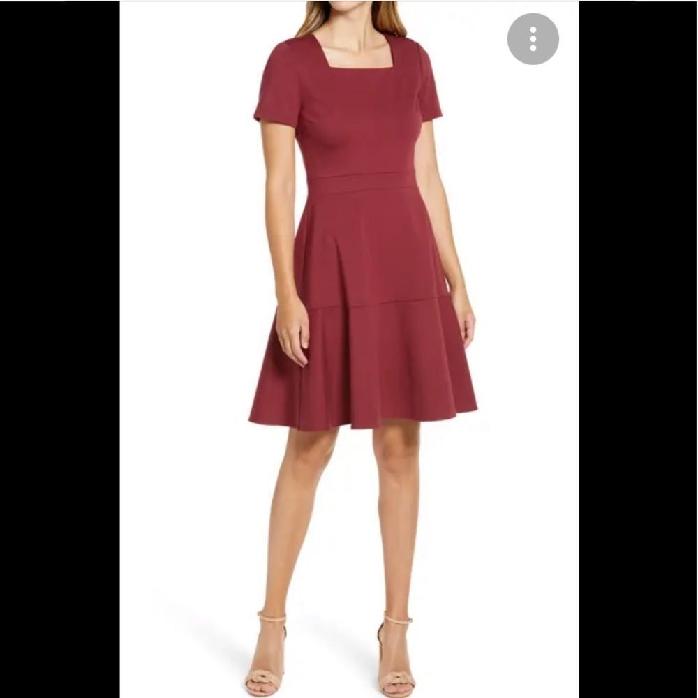 RACHEL PARCELL red Square Neck Fit & Flare Dress